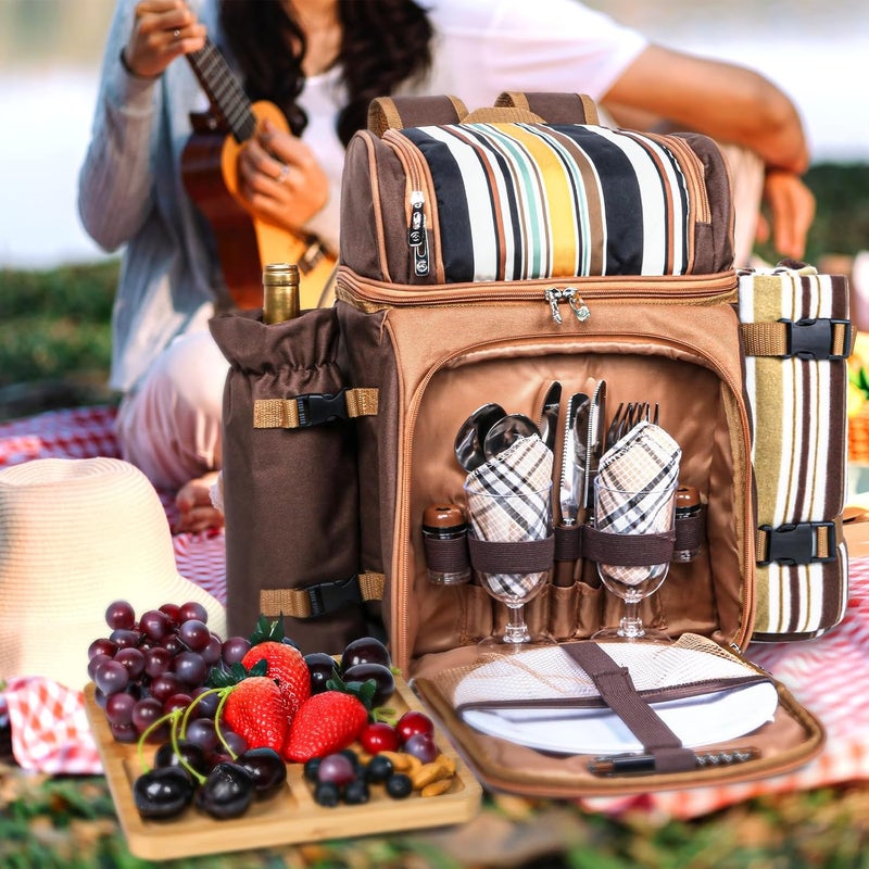 HapTim Picnic Basket Backpack for 2 Person with Blanket, 2 Charcuterie Board, Engagement Gifts for Couples, Gifts Ideals for Wedding, Housewarming, White Elephant, Bridal Showers - Image 5
